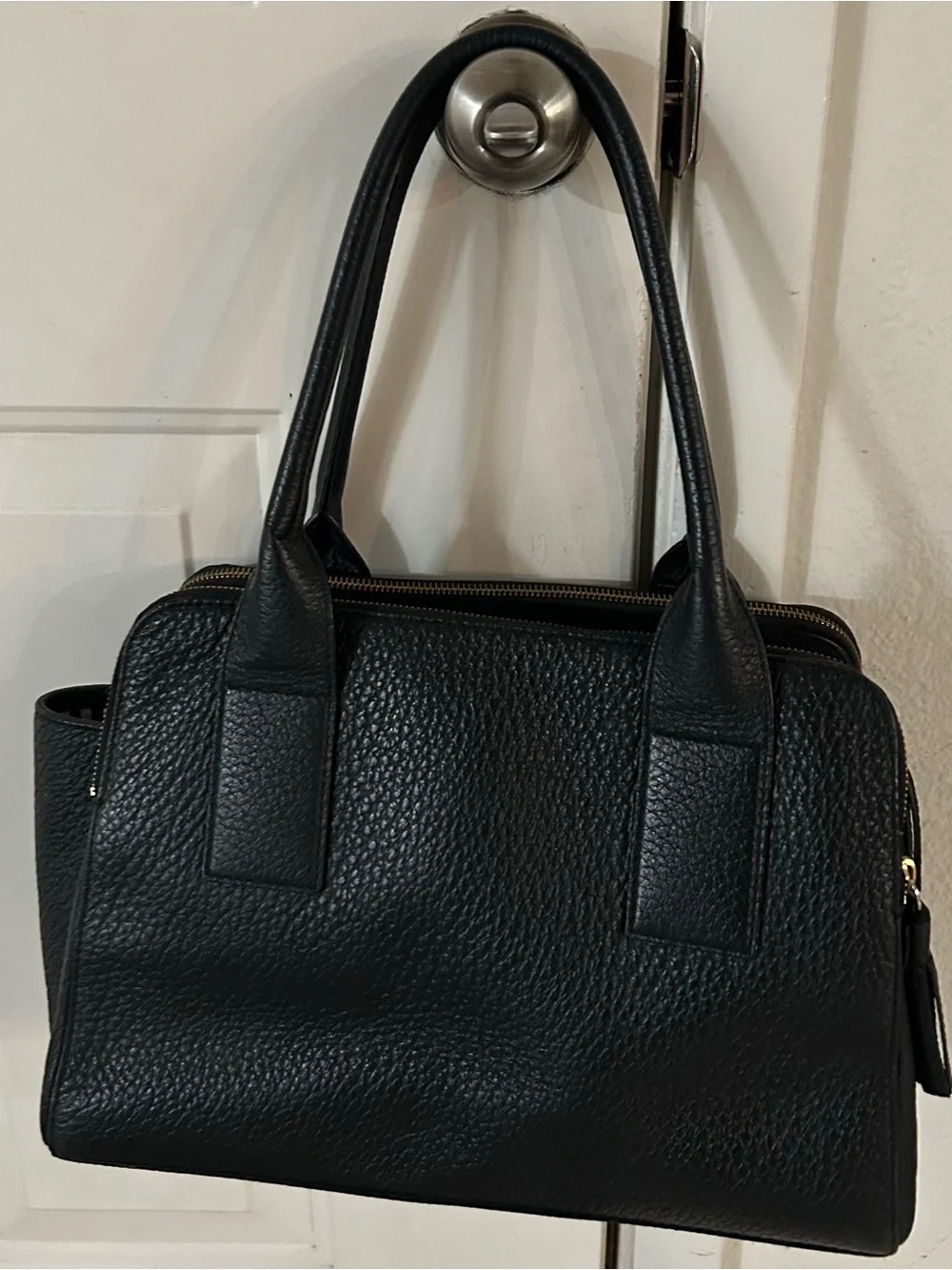 kate spade Black Pebbled Leather Satchel with Gold Logo